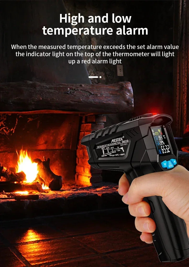 Mestek IR02C Infrared Thermometer C/F Non Contact Pyrometer Temperature Meter Digital Laser Thermometer with temperature probe