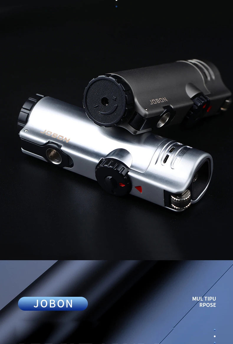 JOBON Inflatable 4 Torch Jet Windproof Lighter Metal Grinding Wheel Flint Lighter Gas Butane Inflatable Gift Cigar Lighter