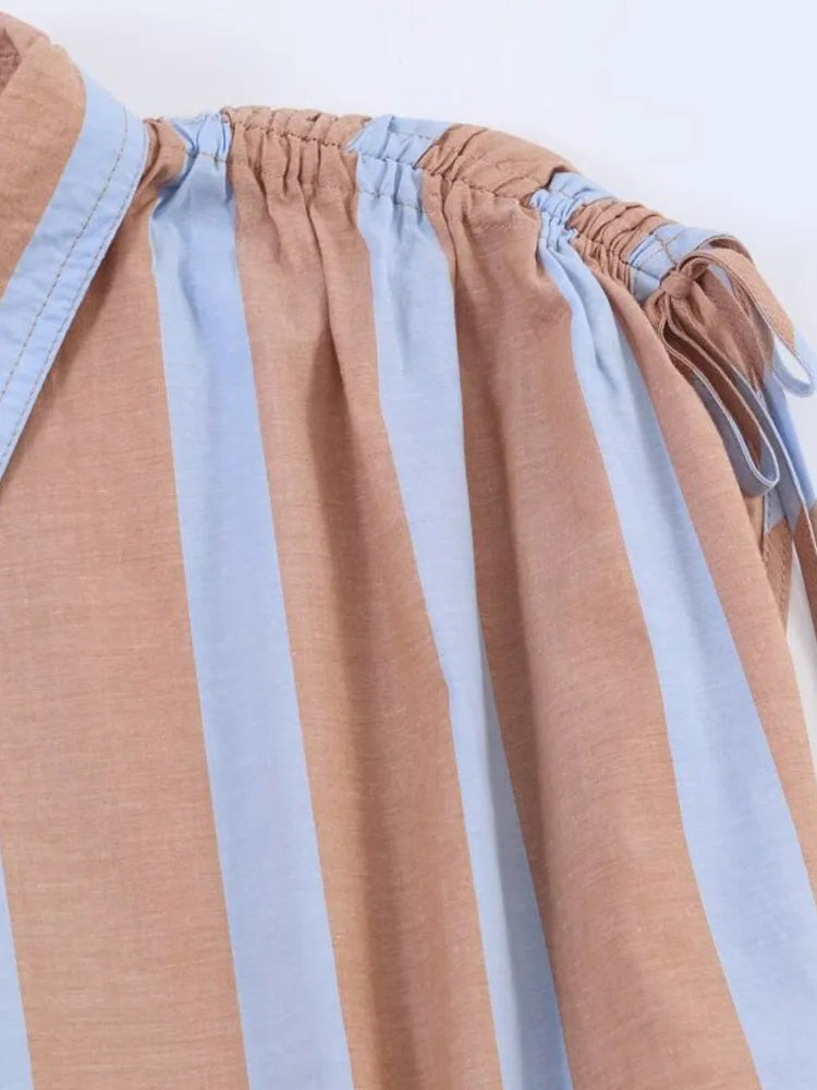 Women Summer Shirts Blouses Tops 2026 Fashion Striped Sahes Bow Turn-Down Collar Female Elegant Street Top Clothing