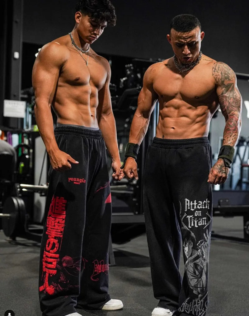 new 2026 American sports pants gym fitness running training pants cotton wool print wide leg pants