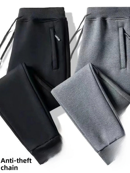 Men's Winter Thickened Fleece Lined Casual Pants Loose Fit Sporty Youthful Style mid Waist Long Trousers with Cuffed Ankle