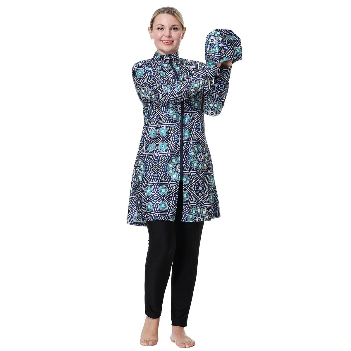 Elegant Islamic Women Swimsuits Long Sleeved Bodysuits+skirt+hat 3pcs Bathing Swimming Suit Muslim Sexy Girls Beachwear S-xxxl