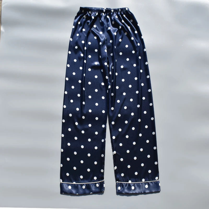 Pajama Pants For Women Silk Satin Trousers Stripes Thin Loose Plus-size Ice Home Pants Night Wears Sleep Bottoms For Female