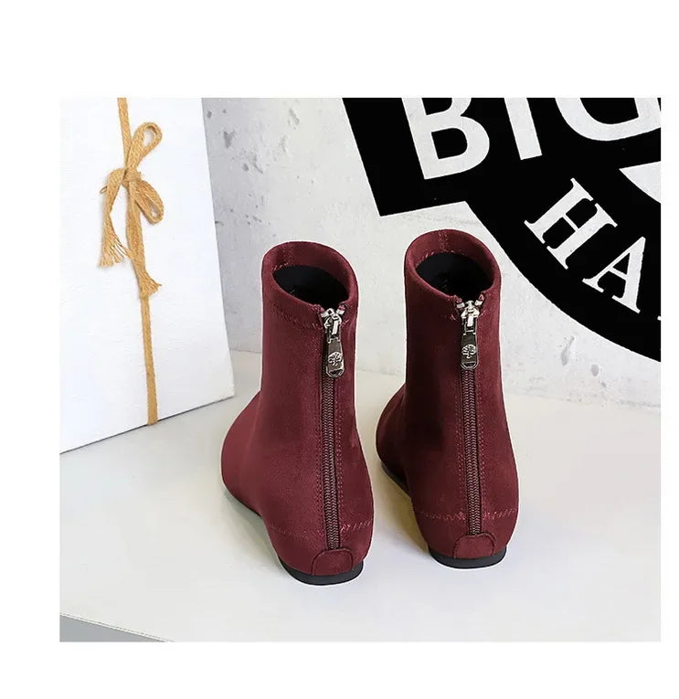 Women Red Pointed Toe Suede Ankle Boots Elegant Woman Inner Heel Short Boots 2024 Autumn Chic Office Female Keep Warm Short Boot