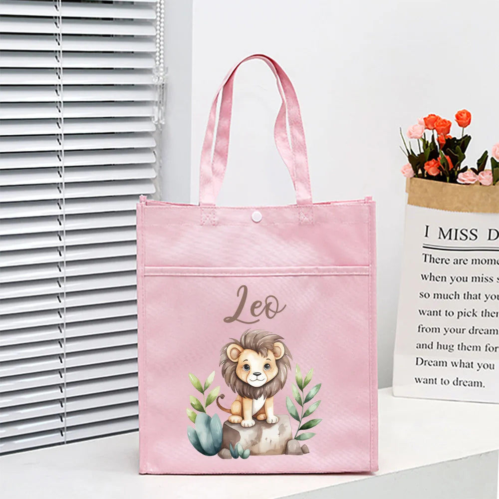 Personalized Kids Library Tote Bags Homeschool Cute Custom Name Reading Books Bag Children School Bag Birthday Gifts for Kids