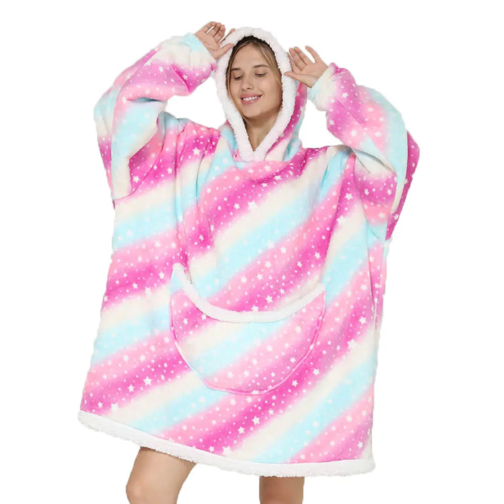Oversized Blanket Hoodie with Big Pockets for Women Christmas Sweaters Hooded Cute Wearable Fleece TV Blanket for Couple Hoodies
