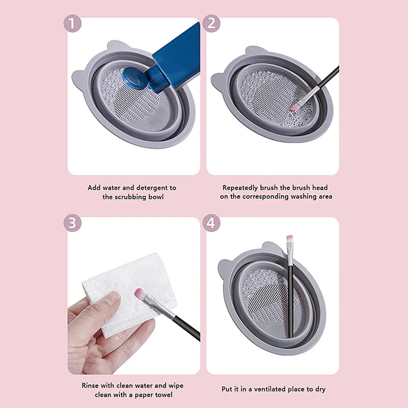 Makeup Brush Cleaning Set Silicone Foldable Beauty Blender Cleaner Tool Kit with Sponge Wash Agent for Cosmetic Brushes And Pad