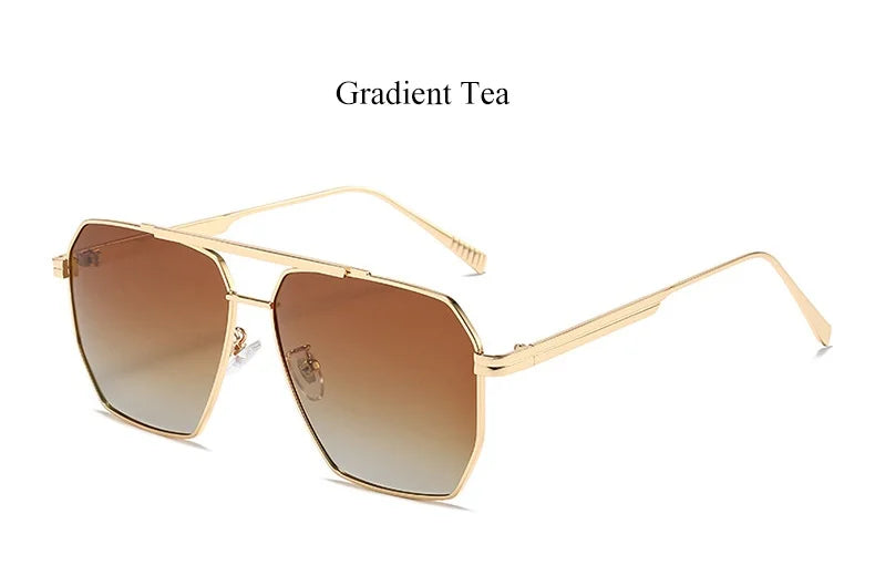 High Quality Square Polarized Sunglasses For Women Retro Oversized Double Bridge Sun Glasses Men Luxury Big Metal Goggle Shades