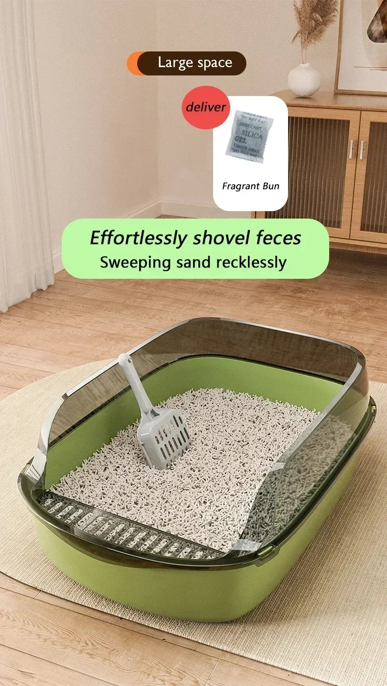 Cat Litter Box Cats Toilet Semi-enclosed High Side Splashproof Pet Bedpans with Litter Scoop Kitty Sandbox Cleaning Cat Supplies