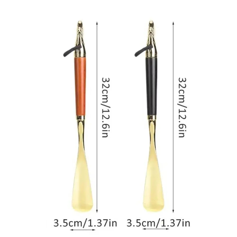 32cm Metal Shoe Horn Long Lion/Horse Head Wood Handle Shoehorn Shoes Wearing Tool Handheld Portable Shoe Lifter for Household