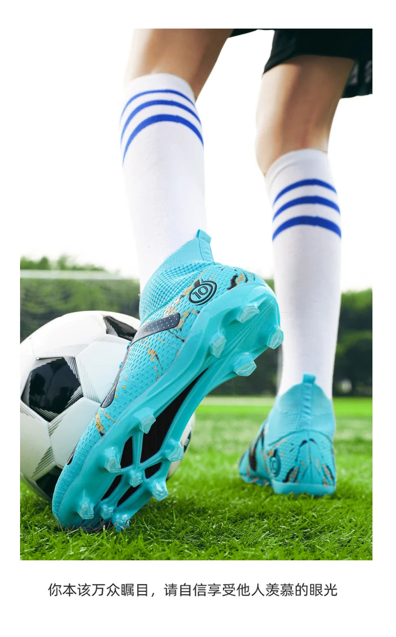 Adult Professional FG/TF Soccer Shoes Non-Slip Long Spike Football Boots Young Kids High Ankle Cleats Grass Soccer Sneakers ﻿