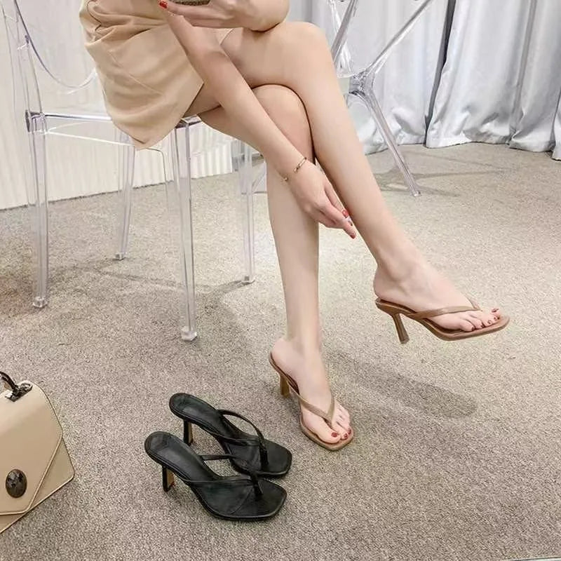 Fashion Heeled Sandals for Women Wearing Noble Slippers with Slim Heels and Legs,square Toe Sandal for Summer Sandalias De Mujer