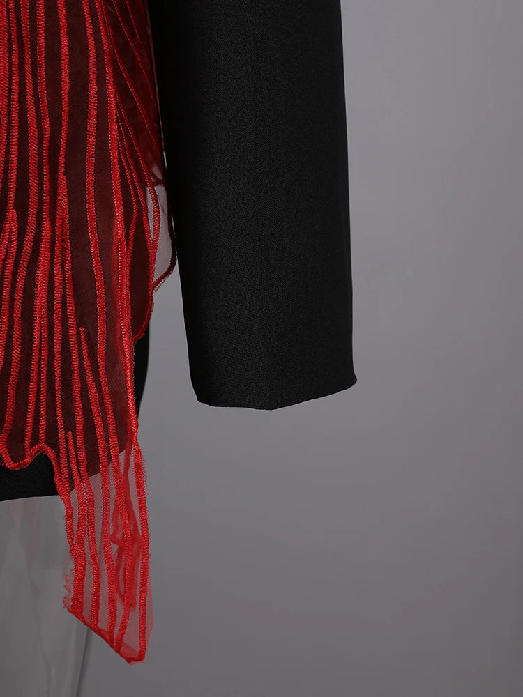[EAM] Women Black Mesh Irregular Fish Spliced Big Size Blazer New Lapel Long Sleeve Jacket Fashion Spring Autumn 2026 CPG2902