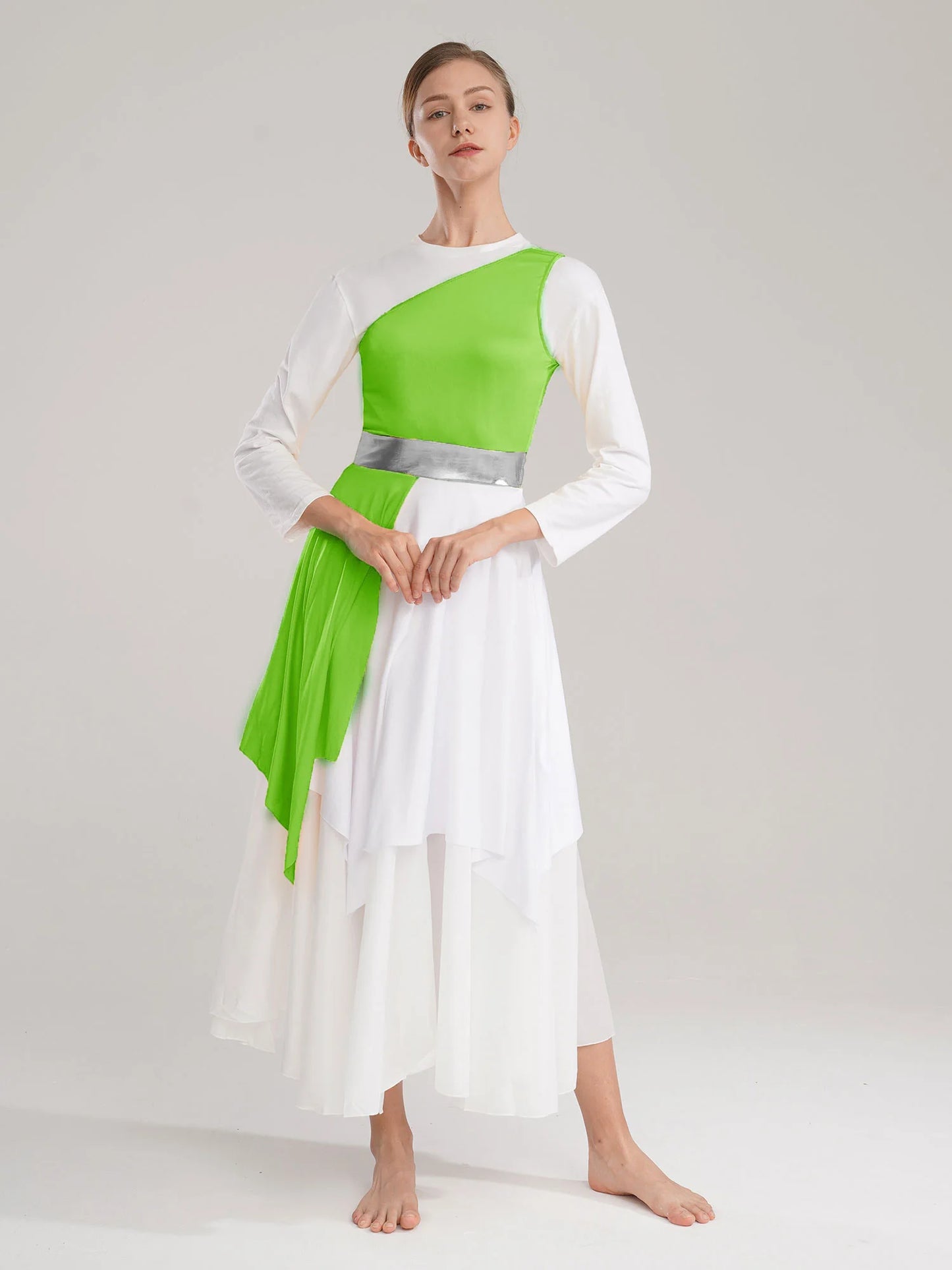 Women Ladies Lyrical Praise Dance Dress Performance Costume Modern Contemporary Celebration of Spirit Dancewear Split Long Dress