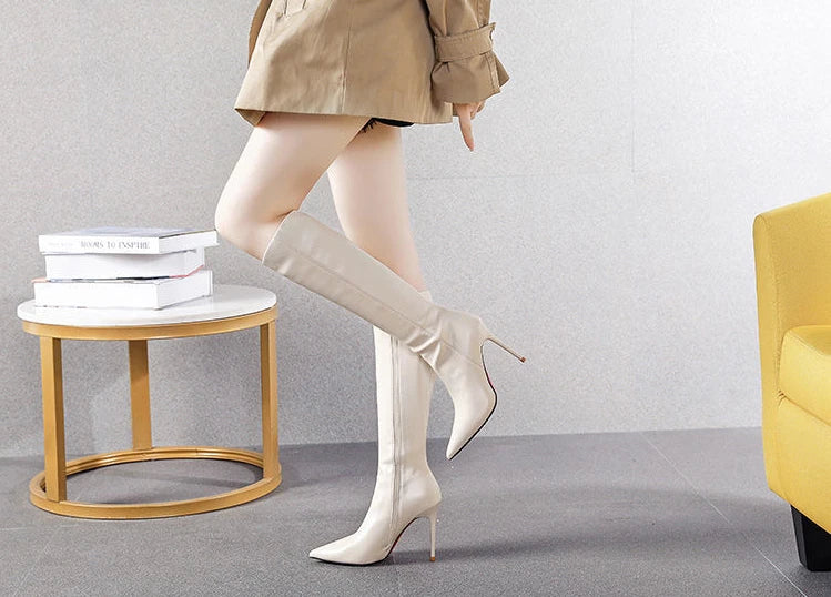 Black Women's Boots Long Pointed Toe Very High Heel Shoes for Woman Footwear Winter Knee Shaft Boot Trend 2024 Demi-season Hot