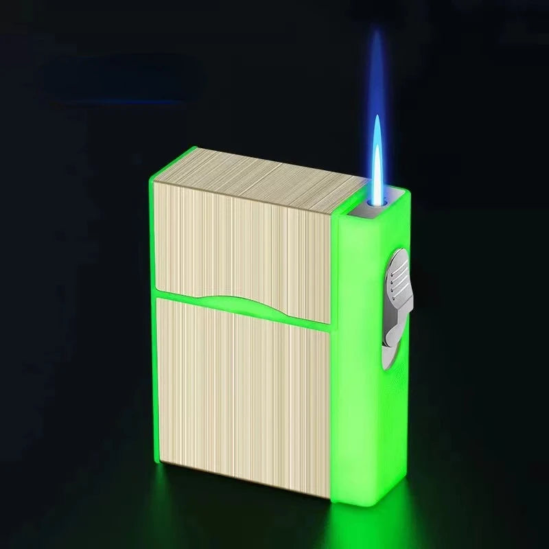 20 Sticks Cigarette Case Metal Lighter Turbo Butane Cigarette Capacity Gas Cigarette Lighter Gadget Lighter Box Men's Gift