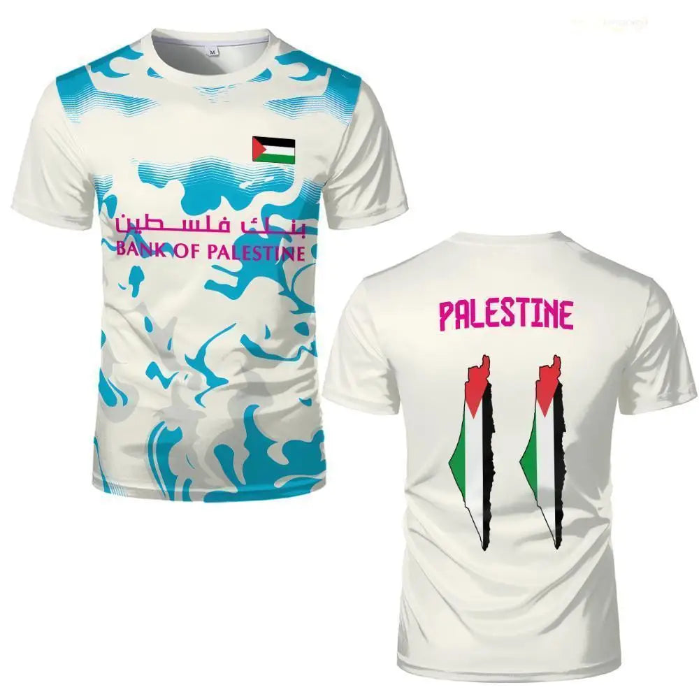 Palestine Flag Print T-shirt Breathable Training Soccer Jerseys For Men And Women Street-style Short-sleeved Crew Neck Tees