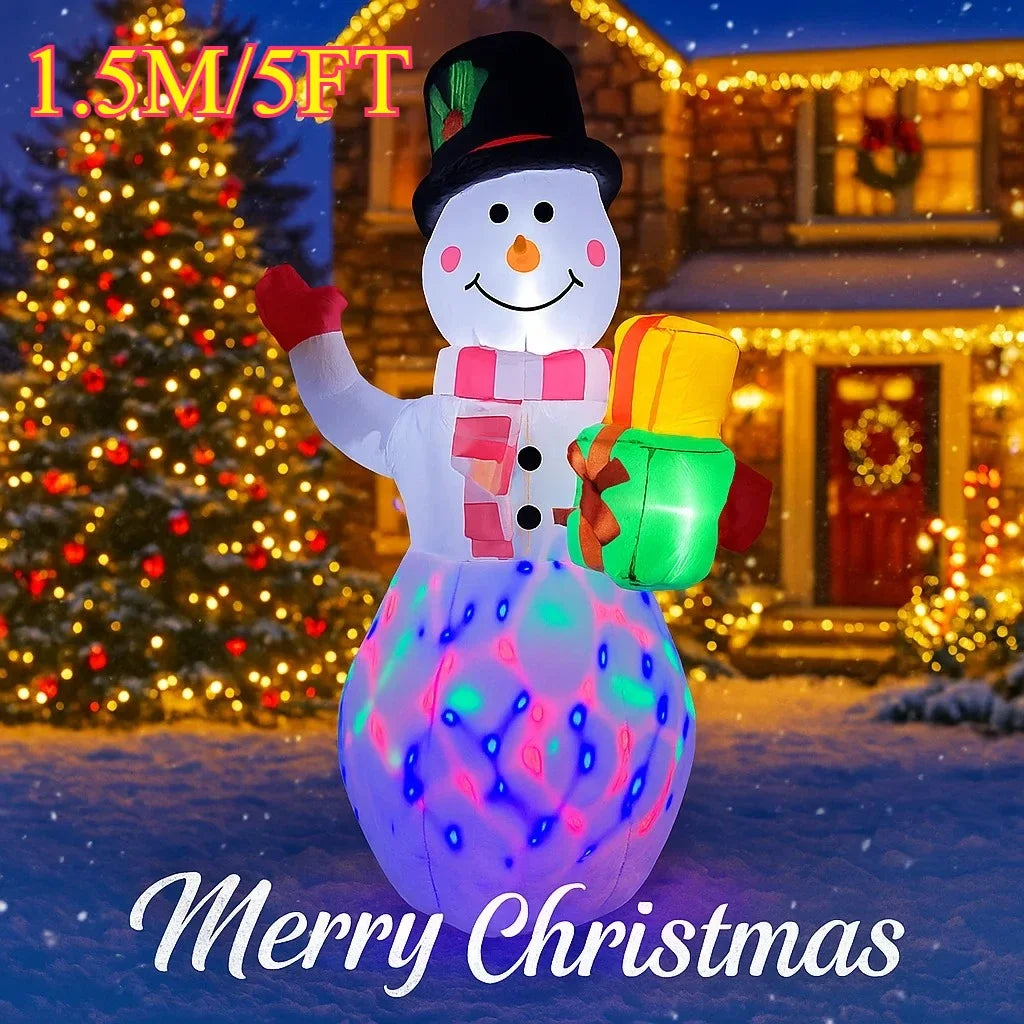 5FT Christmas Snowman Holding Gifts Outdoor Decor Home Inflatable Toys with LED Lights Yard Xmas Ornaments Party DIY Decoration