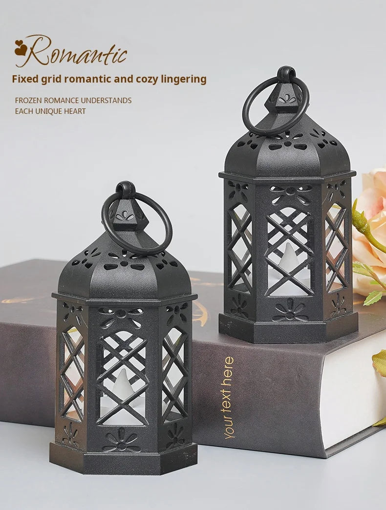European Ramadan Lamp Mini Plastic Hexagonal Wind Lamp Led Electronic Candlelight Holiday Decoration Christmas Halloween Retro
