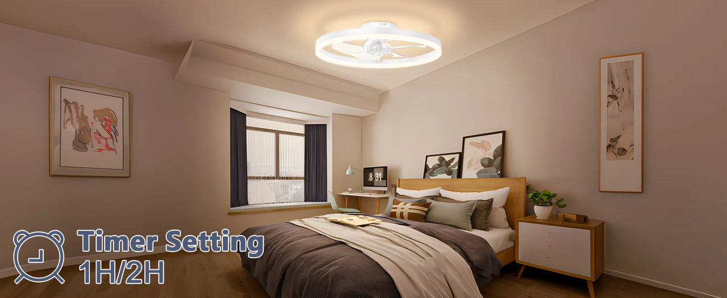 Smart Ceiling Fan with Lights and Remote 6 Speeds Dimmable LED Fan Lamp Flush Mount Ceiling Fan  for Bedroom Living Room Kitchen