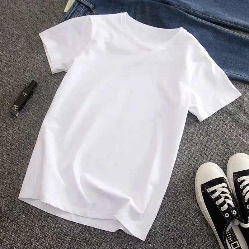 Summer Men T Shirt Cotton Tops Kids Solid Color Blank Tshirts O-neck Round Collar Short-Sleeve Couple White Top Tees Clothing