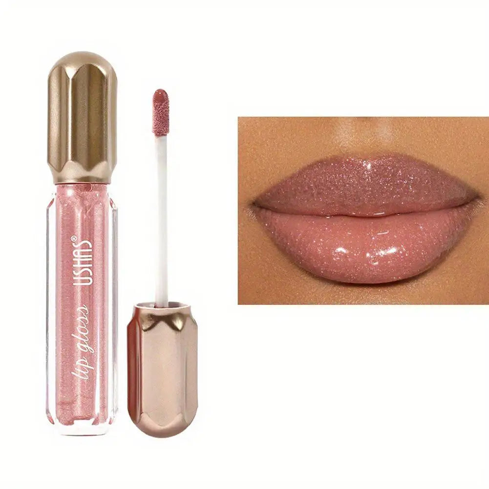 USHAS Mirror Pearl Lip Gloss Waterproof Non Stick Cup Long Lasting Moisturizing Lipstick Shine Glitter Lip Glaze Lip Tint Makeup