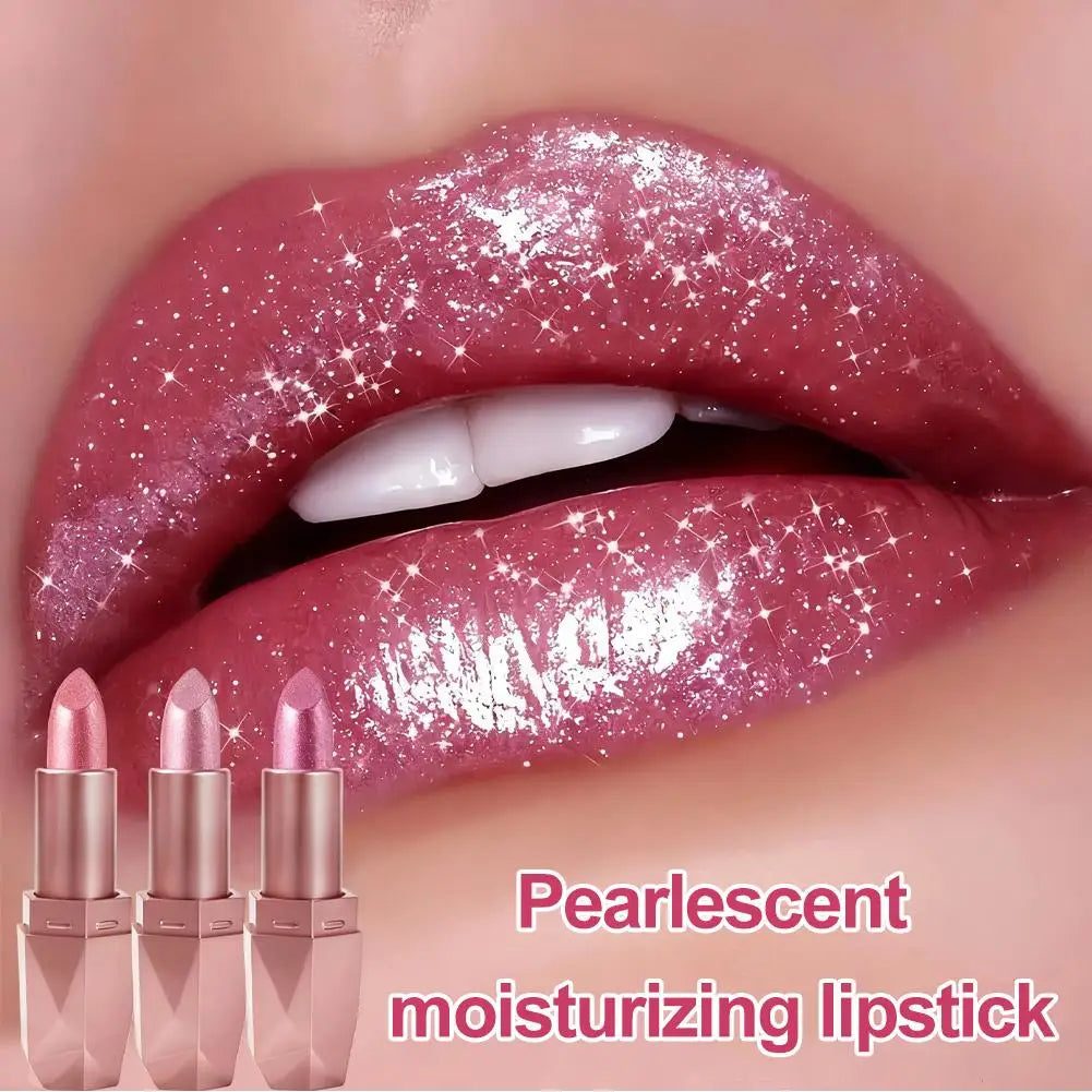 Dark Purple Diamond Metallic Glitter Lipstick Waterproof Long-Lasting Pearlescent Highly Pigmented Lip Tint Sparkling Lip Gloss