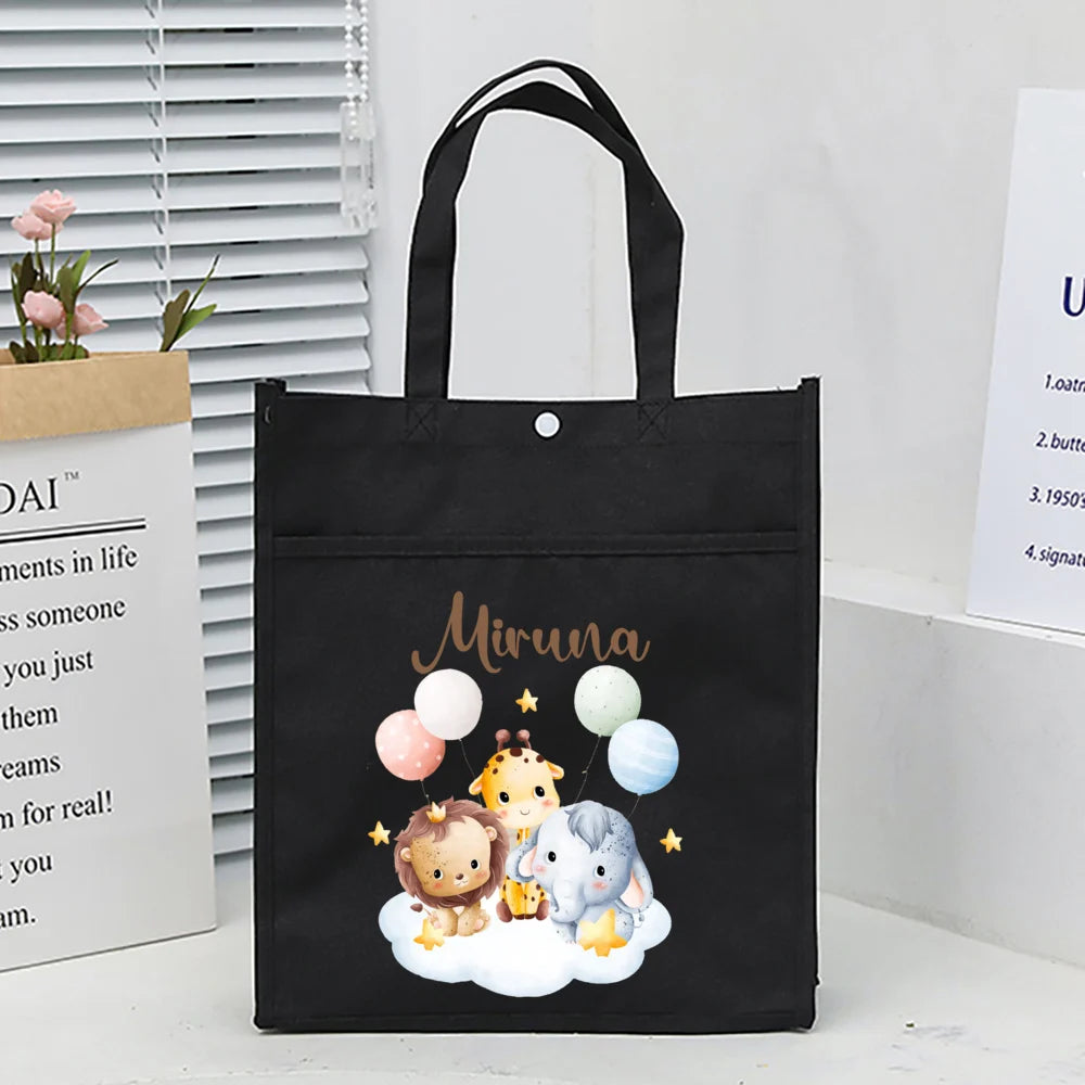 Personalized Kids Library Tote Bags Homeschool Cute Custom Name Reading Books Bag Children School Bag Birthday Gifts for Kids