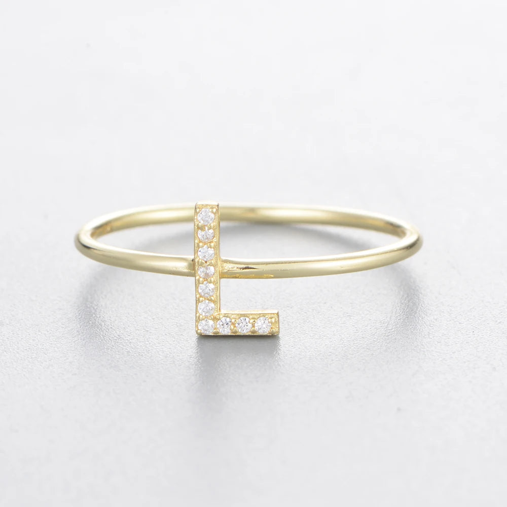 925 Sterling Jewelry A-Z 26 Letters Name Initial Rings Gold Plated Silver Fashion Simple S925 Ring Zircon Round Brilliant Cut