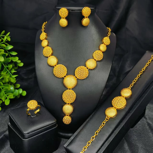 Luxury Indian Jewellery Earrings Necklace Jewelry Sets For Women Dubai Gold Color African Arabic Wedding Bridal Party Gifts