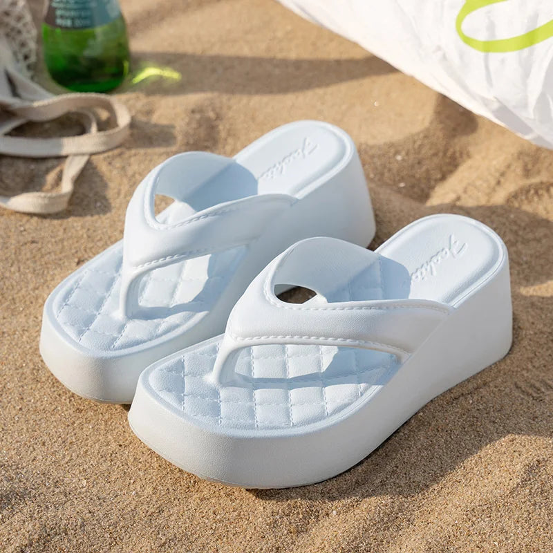 Fashion Platform Flip Flops for Women Thick Sole Indoor Outdoor Wedge Sandals Summer Non Slip Open Toe Wear Ladies Beach Shoes
