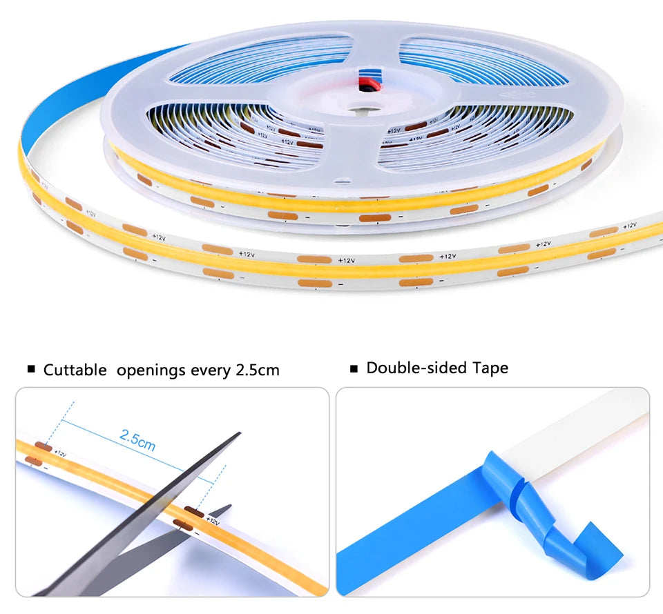 12V COB LED Strips Tape DIY Smart Closet Wardrobe Under Cabinet Light Ribbon With Tuya Smart Life WIFI Control LED Light Switch