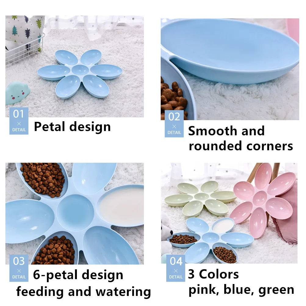 1 Pc Pet Dinner Plate 6-in-1 Pet Food Dog Bowl Anti-suffocation Flower-shaped Kitten Feeding Bowl Cat And Dog Automatic Feeder