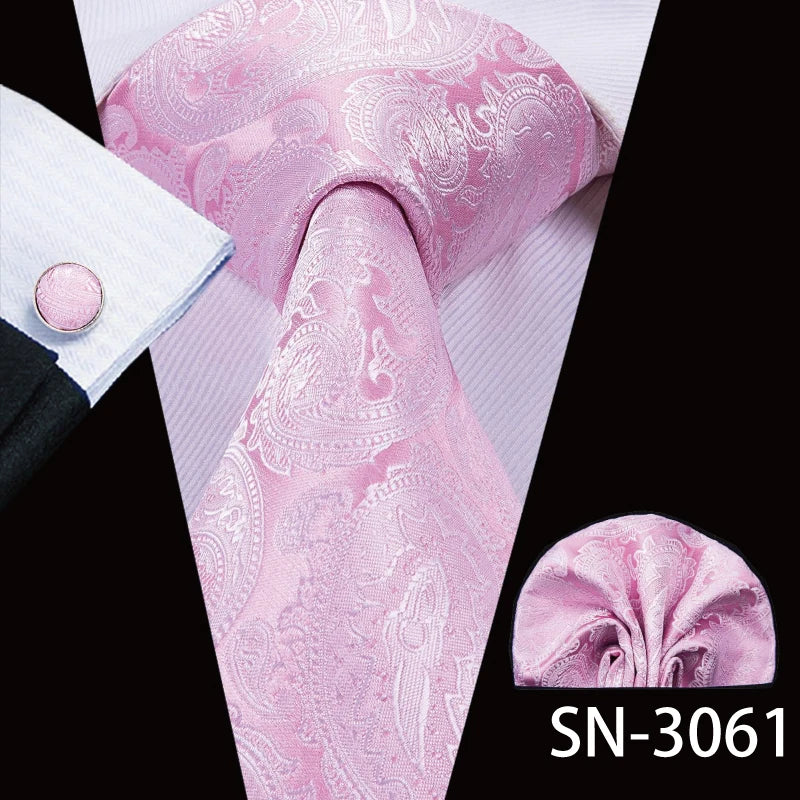 Hi-Tie Silk Men Tie Peach Pink Floral Wedding Necktie for Men Luxury Necktie Handkerchief Cufflink Fashion Design Business