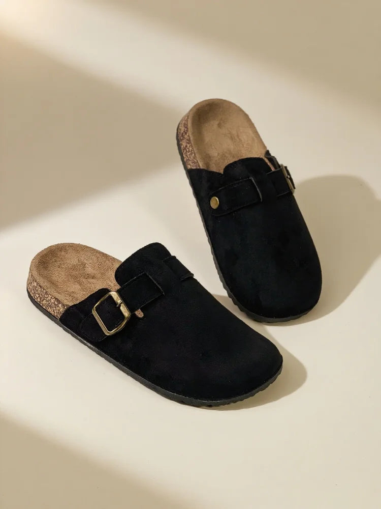 2025 new autumn  women's shoes with a toe-wrapped half slippers wear flat retro slippers
