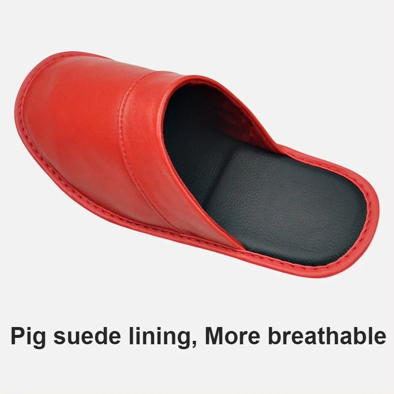 Soft Sheepskin cow Leather Slippers Homes in indoor slipper Spring Autumn men women elderly non-slip casual single shoes summer