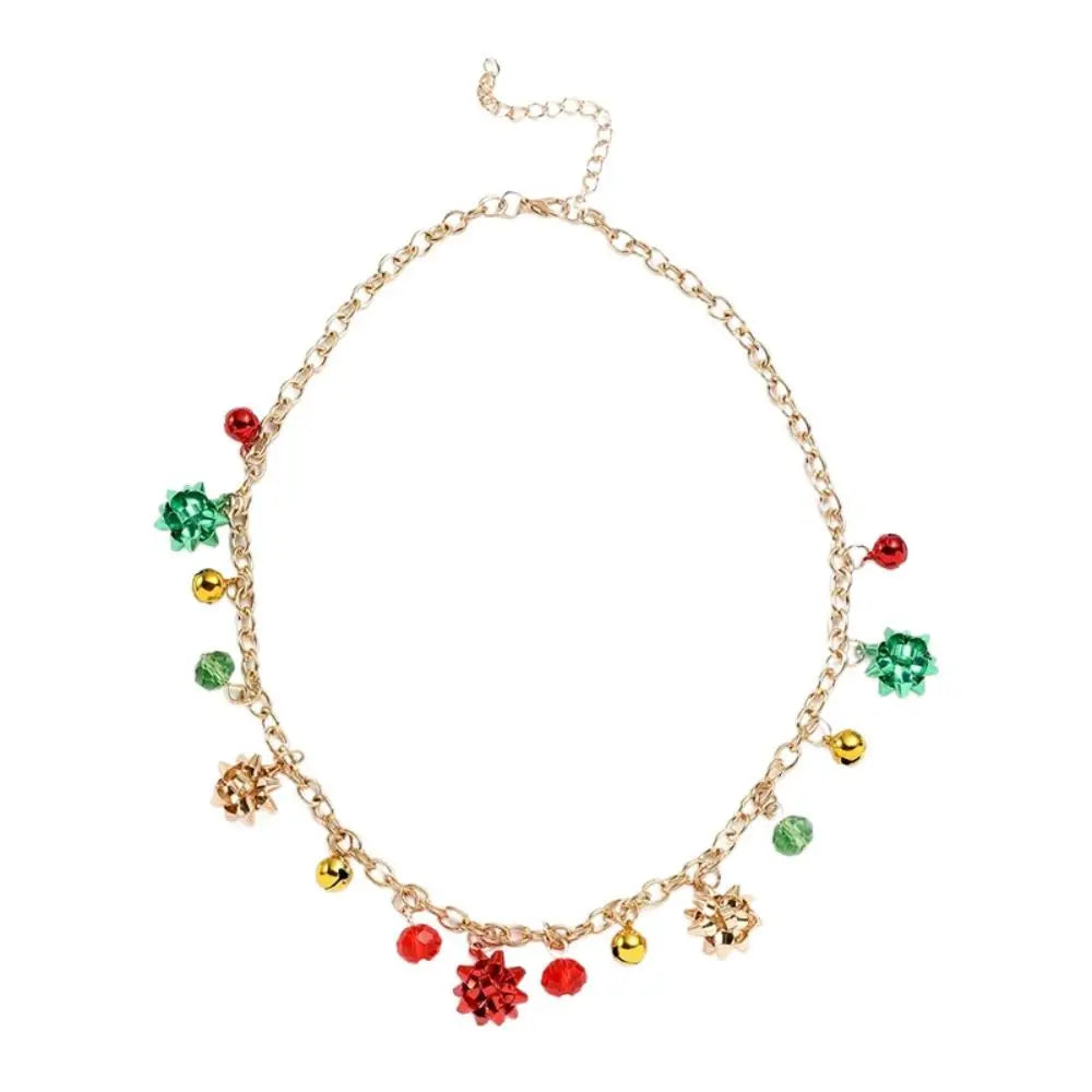 Sweet Necklace Christmas Bell Jewelry Set Bracelet Colorful Bell Xmas Clavicle Chain Earrings Jewelry Accessories Women