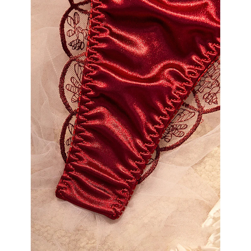Lingerie Ultra Sexy Mesh Splicing Female Underwear Romantic Erotic Lingerie Luxury Intimate Sexy Adult Burgundy Bra Panties Sets