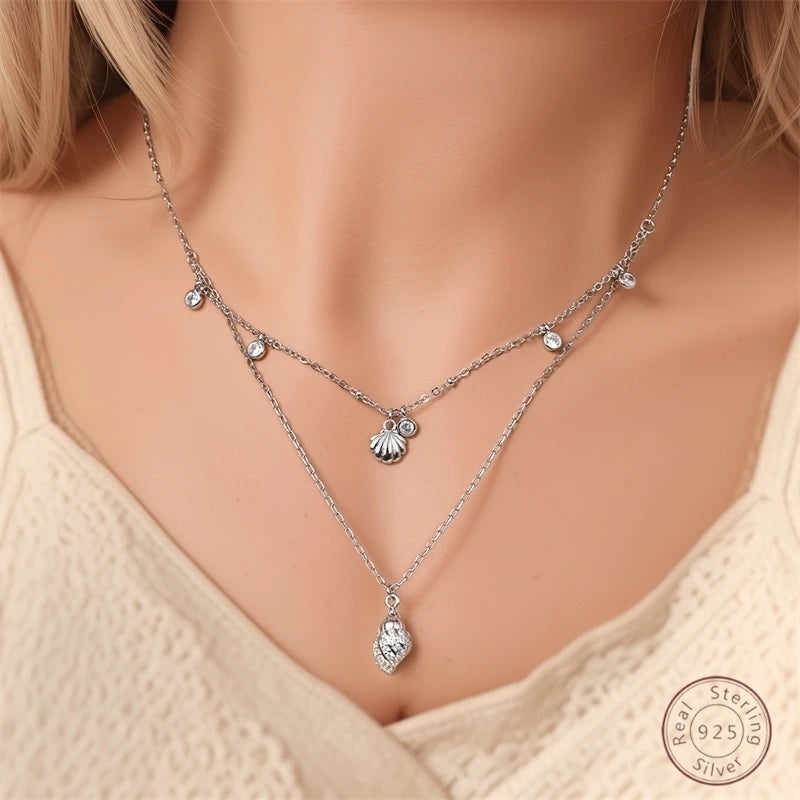 Necklace 925 Sterling Silver Shell Classic Simple Adjustable Women Girls Fashion Jewelry Gift