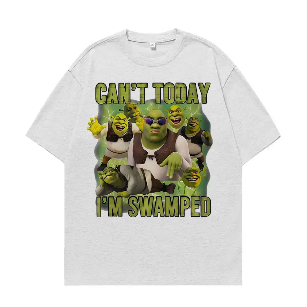 Summer Can't Today I'm Swamped Vintage Graphic T-shirt Funny Cartoon Shrek Meme T Shirts Men Women Casual Cotton  T Shirt Tops