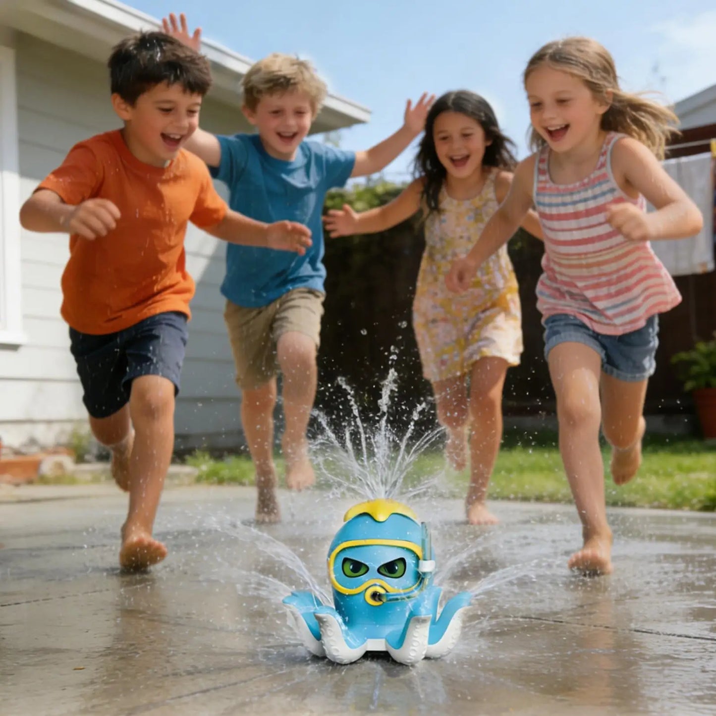 outdoor Water Toy Baby Bath Toys Cartoon Squid windmill Sprinkler Rotating Spray Garden Yard  Fun Games Toys for Kids boys girls