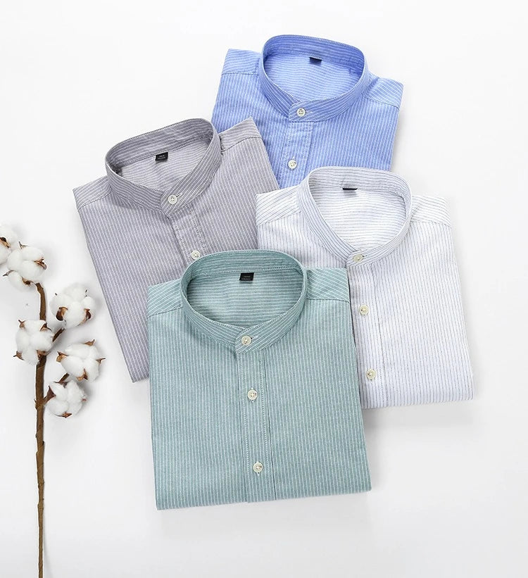 Men's 100% Cotton Oxford Shirt - Breathable Vertical Stripe Slim Fit with  Wrinkle-Resistant Long Sleeve for Business Casual