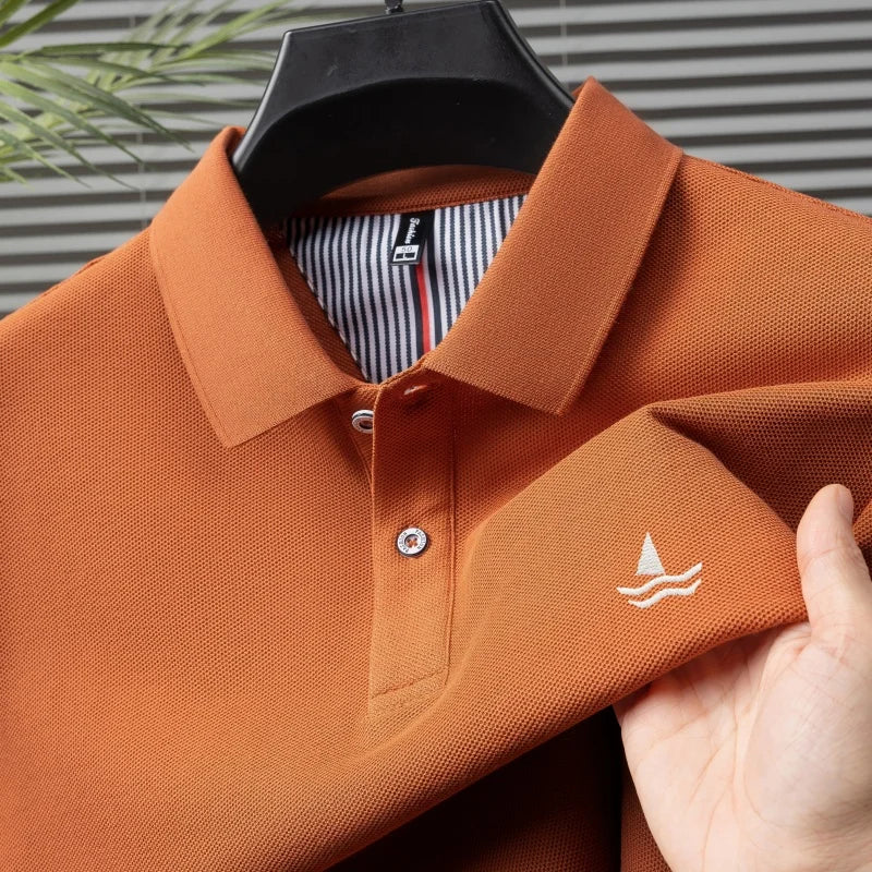 100% pure cotton men short sleeve polo shirt fashion exquisite sailboat embroidery summer comfort business casual lapel T-shirt