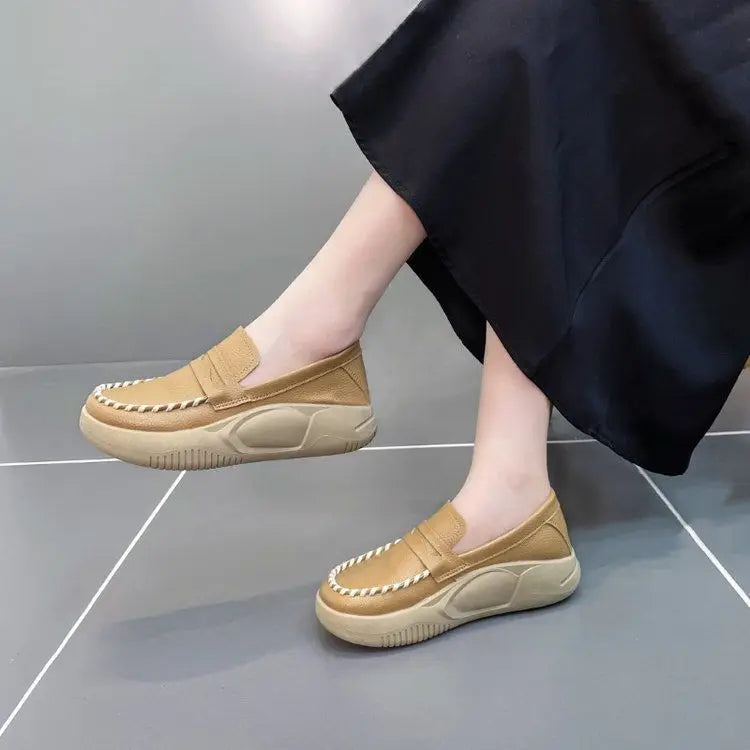 Woman Footwear Low Leather High on Platform Shoes for Women Loafers White Casual Daily Routine Autumn Offer Korean Fashion 2025