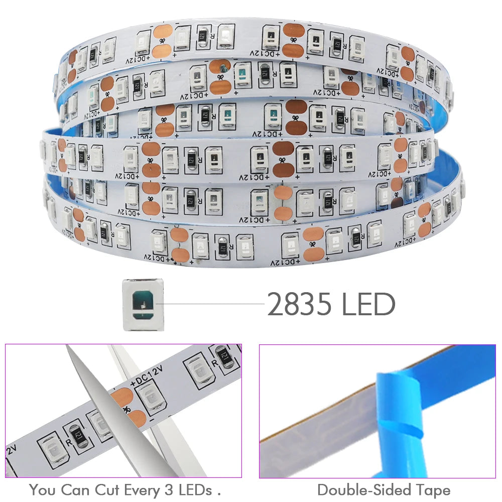 5M 10M LED Light Strips 12V 24V SMD 2835 120 240LEDs/m Home Lamp Strip Flexible LED Ribbon Tape Soft Lamp Bar 3000K 4000K 6000K