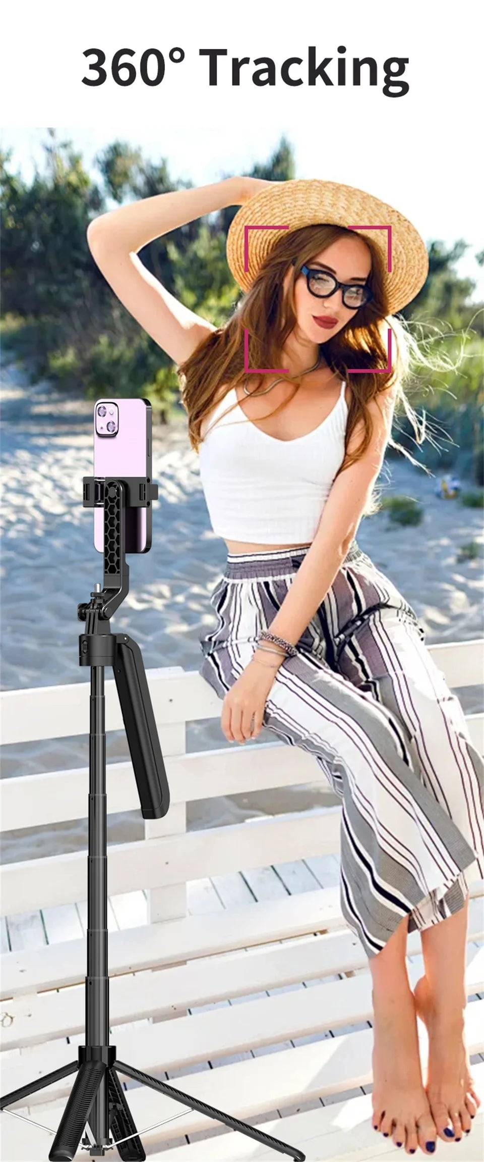 Gimbal Stabilizer With Bluetooth Remote 5 in 1 Smartphone Selfie Stick Intelligent AI Follow-Up Anti Shake Pan Tilt Tripod