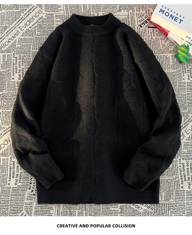 Wool Solid Sweater Long Sleeve Round Neck Fashion Knitted Pullover Coat Autumn Sweatshirt Warm Casual Men Thick New Jacket Tops