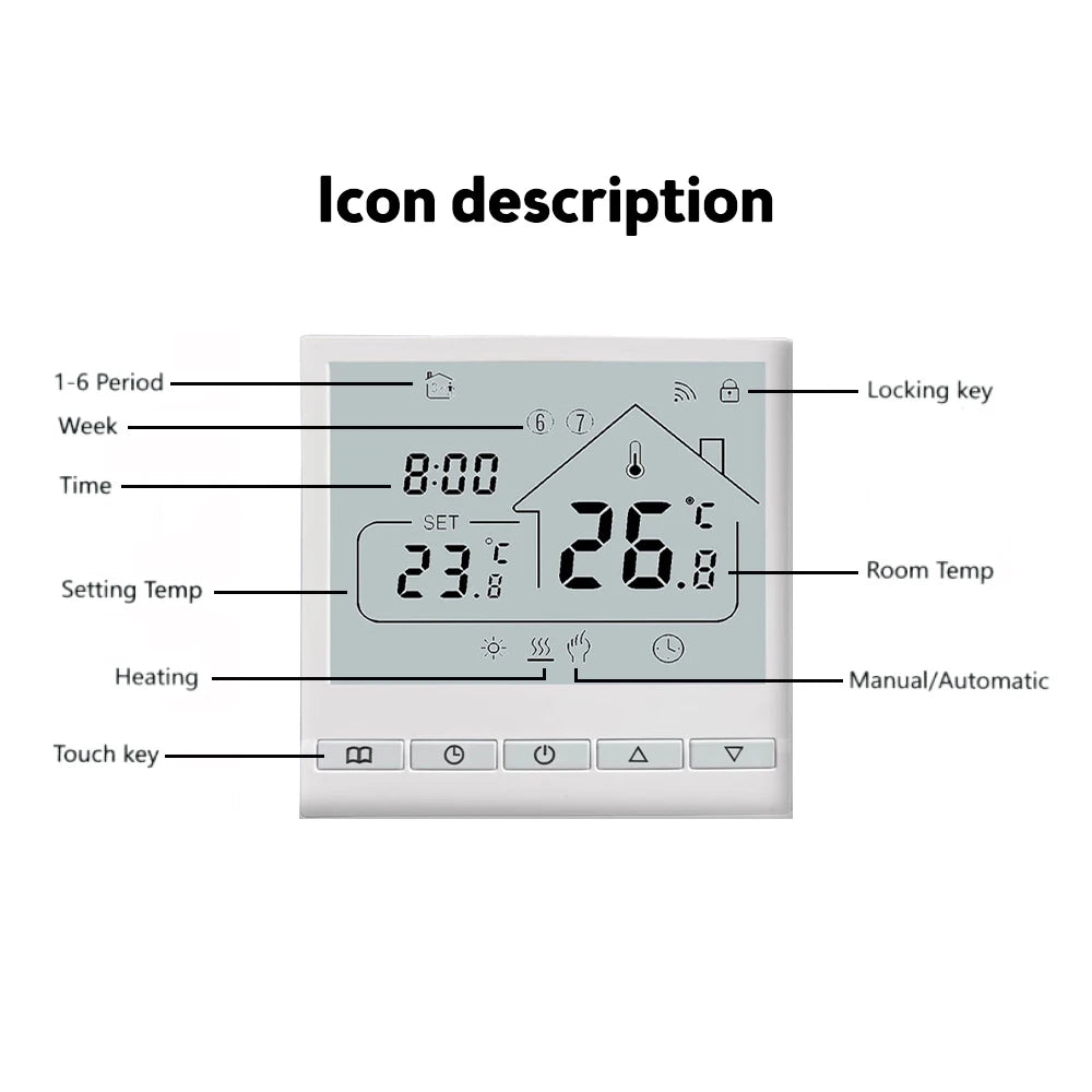 WiFi Smart Thermostat 5+2 Programmable 3A Water Heating Tuya Voice Control Thermostat DIY Install LCD Display Smart Temperature