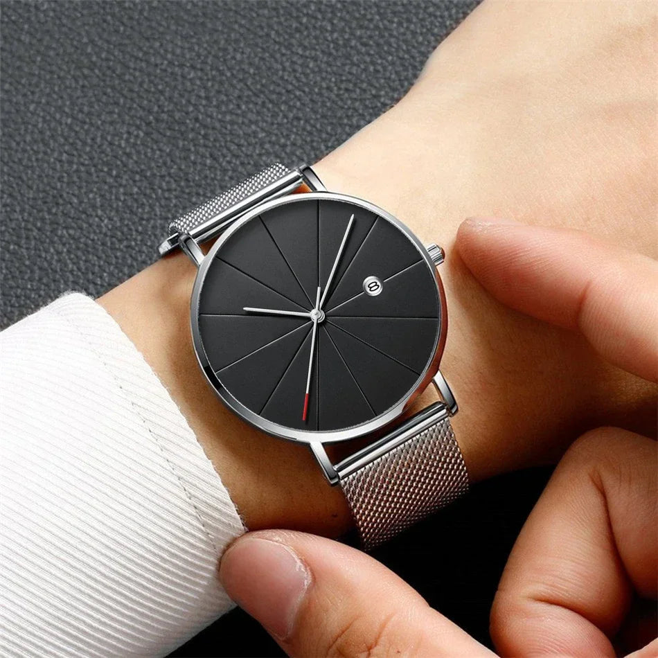 Ultra-Thin Men's Quartz Watch | Stainless Steel Mesh Minimalist Business Watch