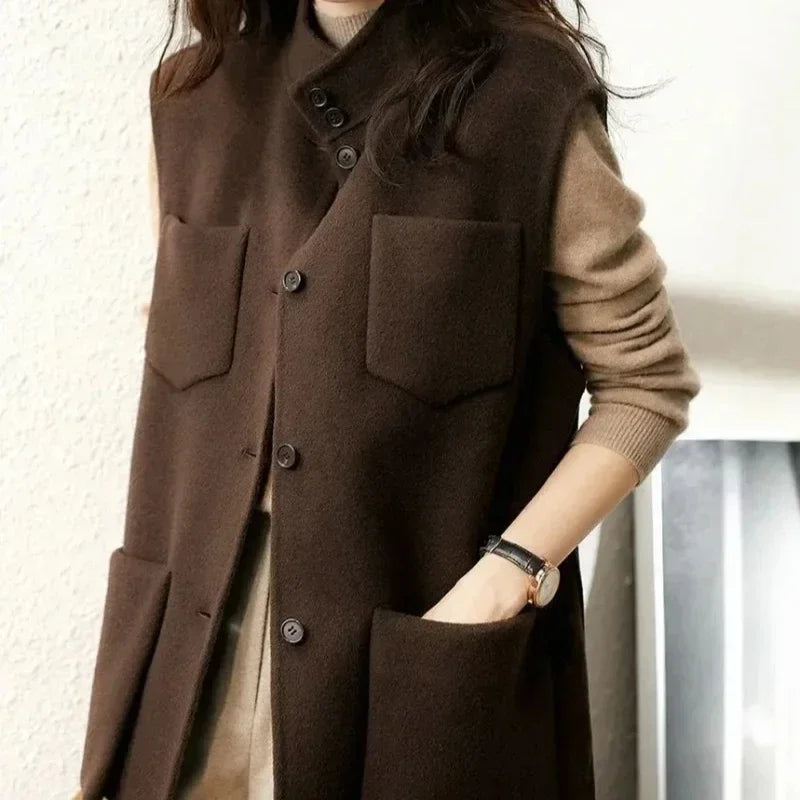 Warm Loose Wool Vest for Women Lightweight Padded Winter Clothing Elegant Waistcoat Woman Working Youthful Coats on Sale Autumn